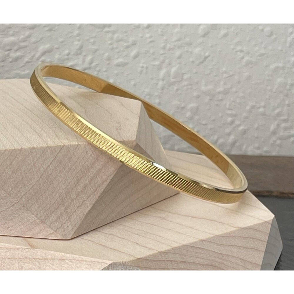 Crown Trifari L Etched Slim Goldtone Vintage Bangle